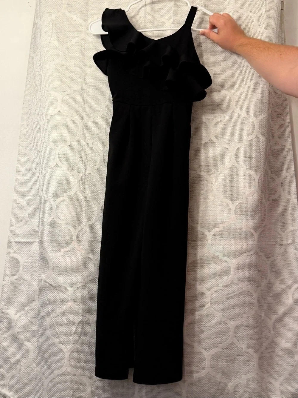 Rare Editions Black One-Shoulder Ruffle Jumpsuit